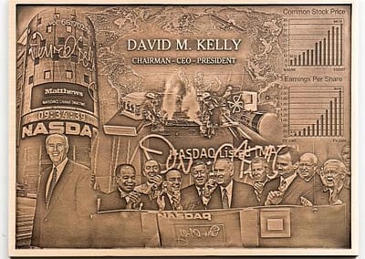 photo plaque of David Kelly chairman with NASDAC staff